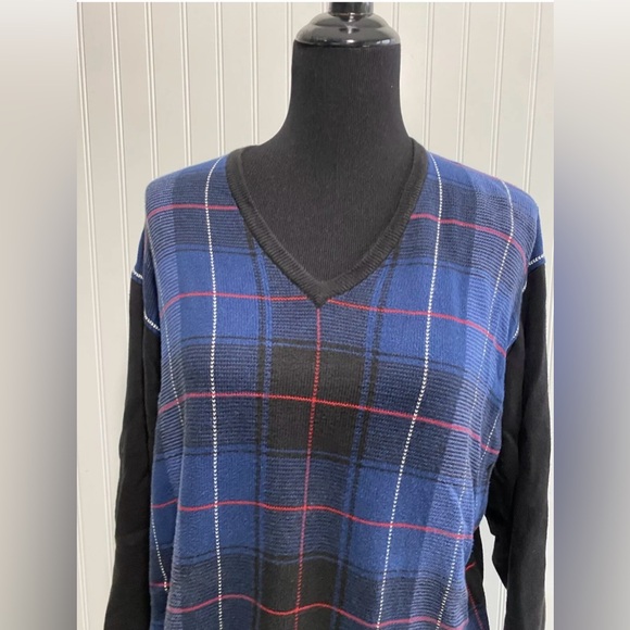 Polo Golf Ralph Lauren V Neck Sweater Size Large 100% Cotton Black Blue Preppy - Picture 2 of 14